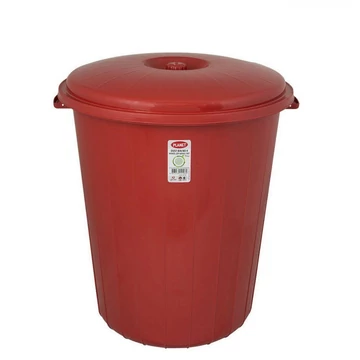 Kerek szemetes kuka, fedéllel, műanyag, eco piros 70 literes