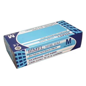 Bimel Nitril vizsgáló kesztyű, púdermentes, kék 100 db/doboz M vagy L